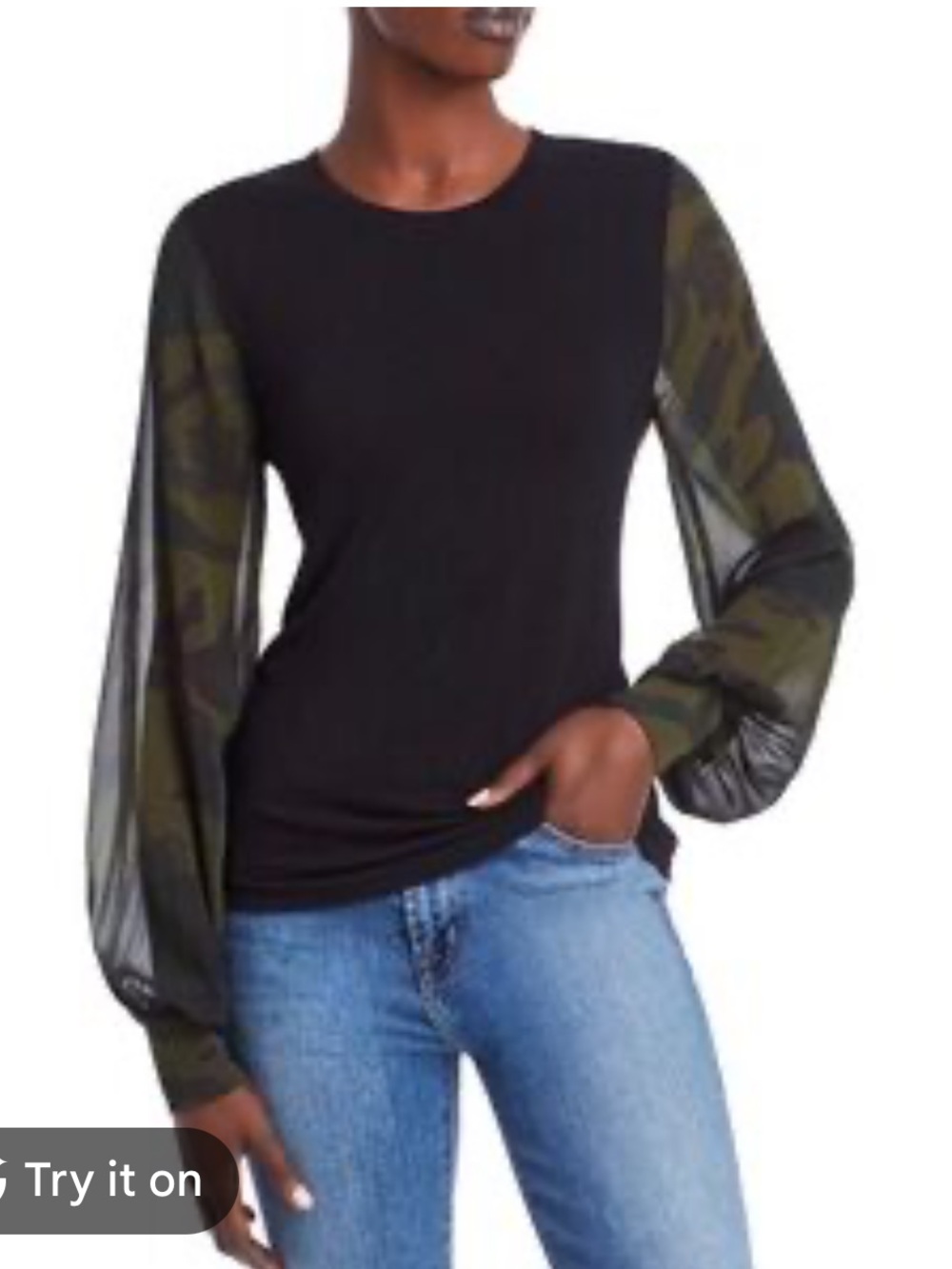 Generation Love Noelle Sheer Camo Sleeves Top XS